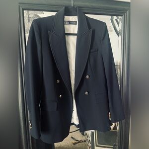 Zara Navy Blue Blazer with gold details Sz M